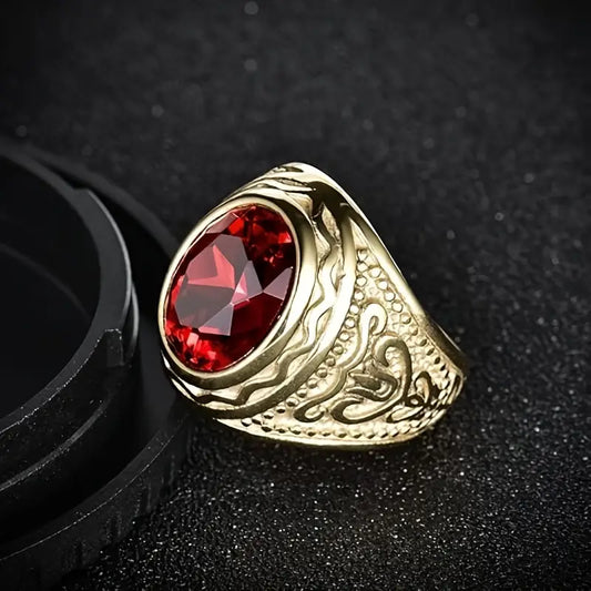 Or Rubis Gravé Bague