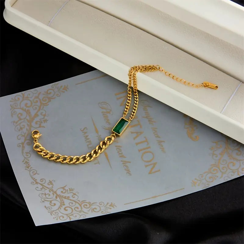 Or Émeraude Barre Bracelet Chaîne