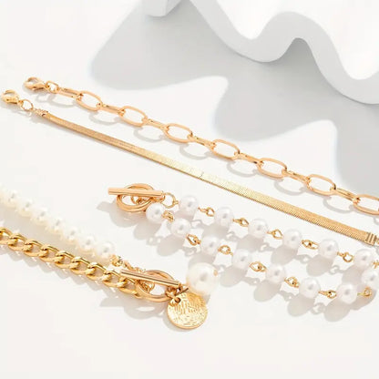 Chic Or 4-Piece Bracelet Set - Serpent, Perles & Maillons | Or
