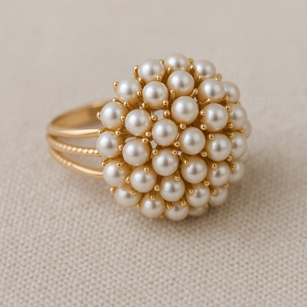 Élégant Incrusté Perle Or Bague