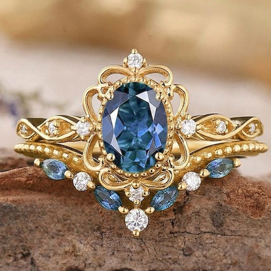 Azelia Saphir Bague Couronne Set | Or