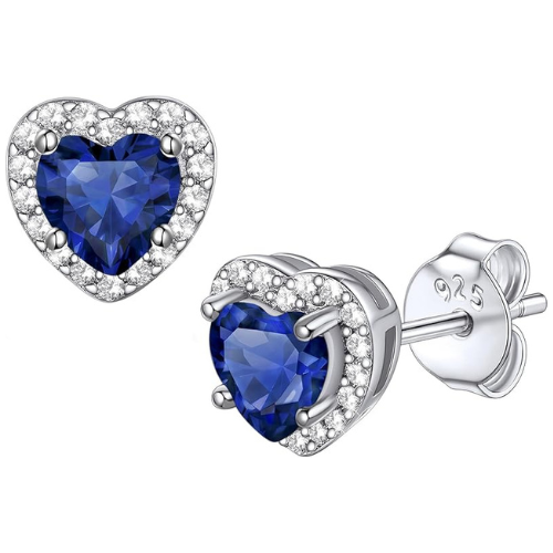 Saphir Cœur Puces d'Oreilles Boucles d'Oreilles | Or Blanc