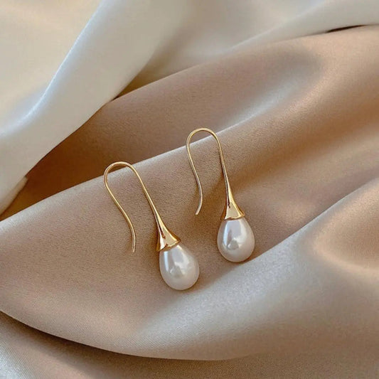 Or Perle Boucles d'Oreilles Pendantes