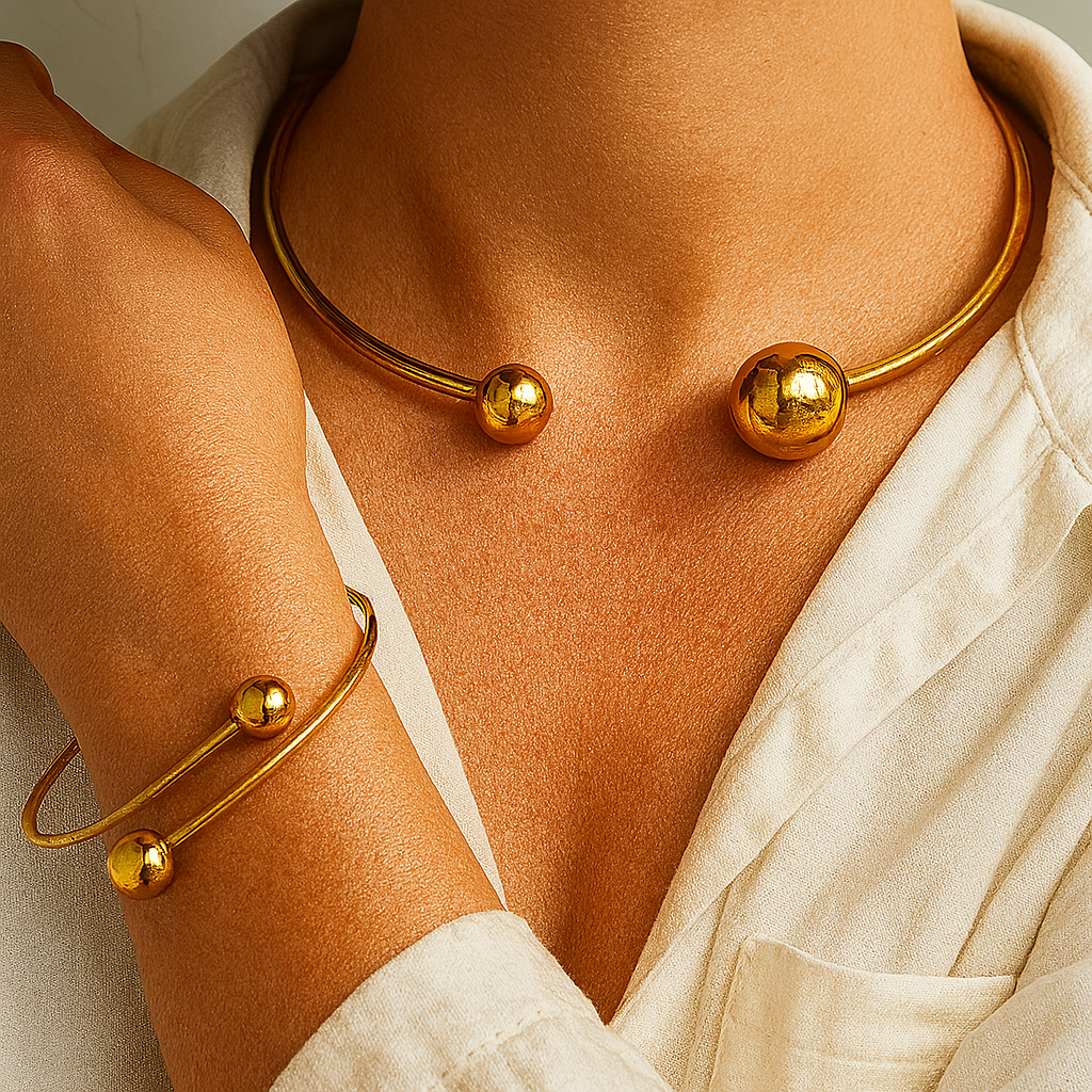Minimaliste Glow Collar & Bracelet Manchette Set | Or
