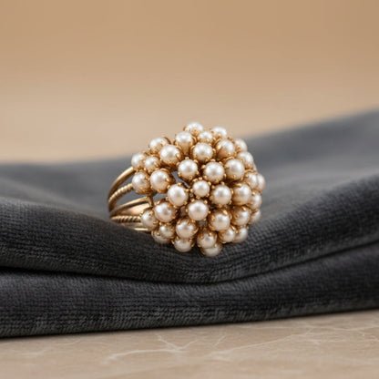 Élégant Incrusté Perle Or Bague