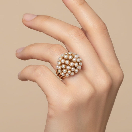 Élégant Incrusté Perle Or Bague