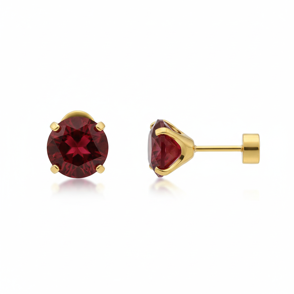 Rubis Rond Puces d'Oreilles | Or
