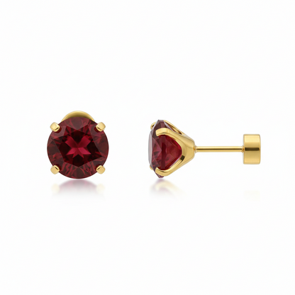 Rubis Rond Puces d'Oreilles | Or