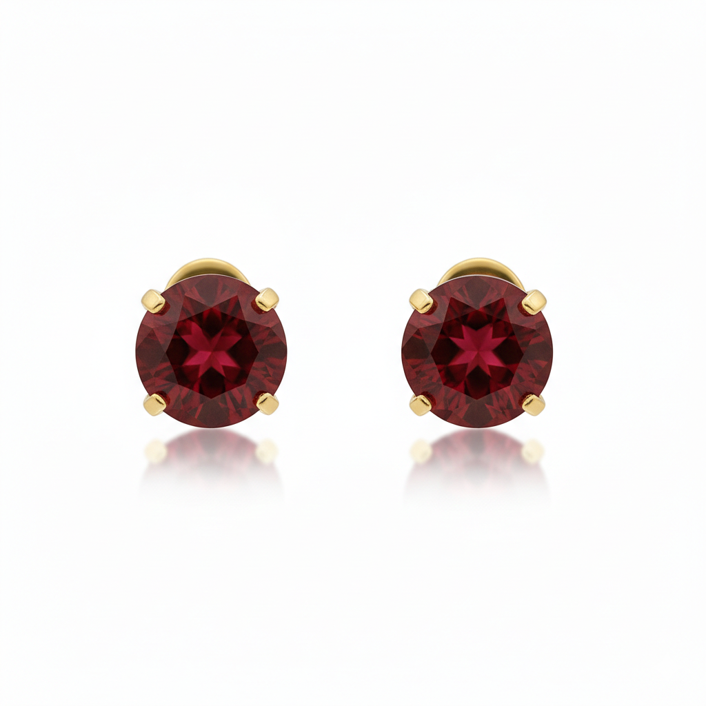 Rubis Rond Puces d'Oreilles | Or