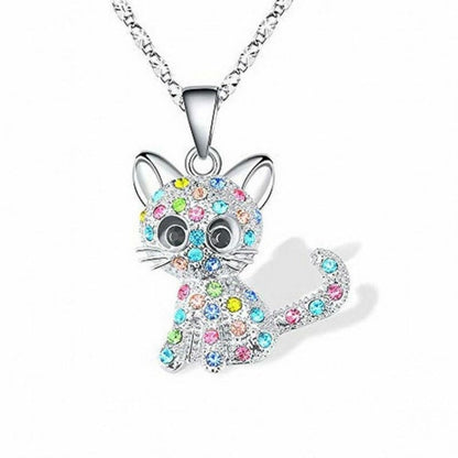 Argent Bébés Chatons et Zircone Colorée Collier