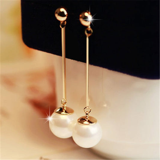 Or Long Perle Boucles d'Oreilles Pendantes