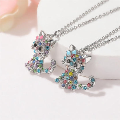 Argent Bébés Chatons et Zircone Colorée Collier