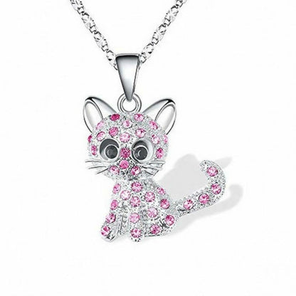 Argent Bébés Chatons et Zircone Colorée Collier