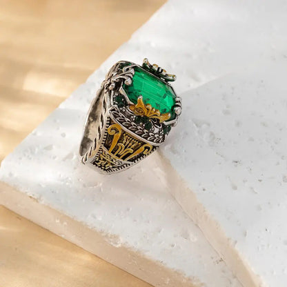 Argent Émeraude Vintage Bague