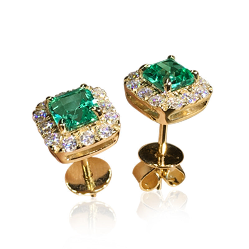Or Émeraude Carré Halo Puces d'Oreilles