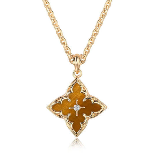 Marron Clover Collier à Pendentif | Or
