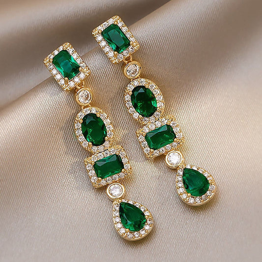 Or Émeraude Multi-Shape Boucles d'Oreilles Pendantes