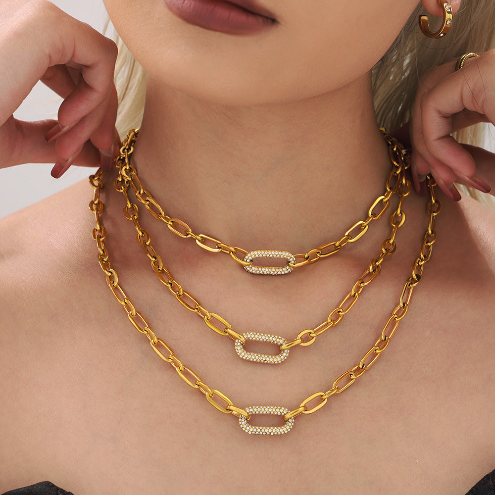 Paved Chunky Chaîne Maillon Bijou Set | Or