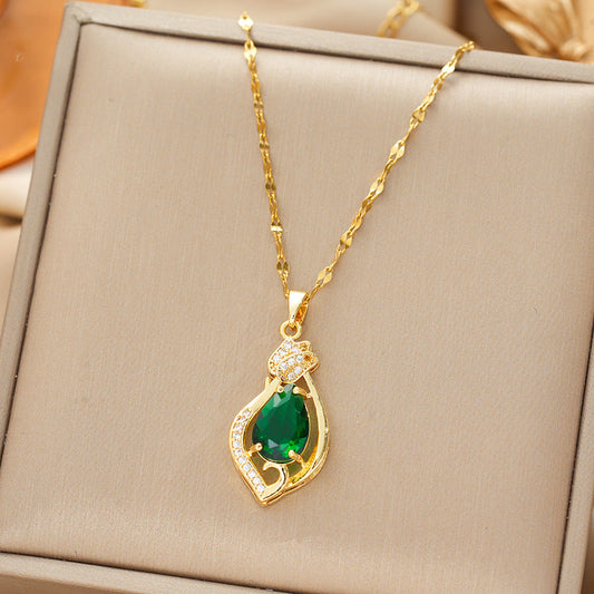 Or Émeraude Goutte Collier à Pendentif