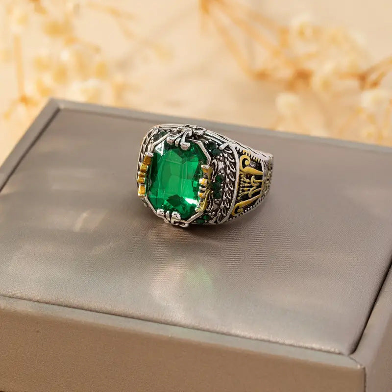 Argent Émeraude Vintage Bague