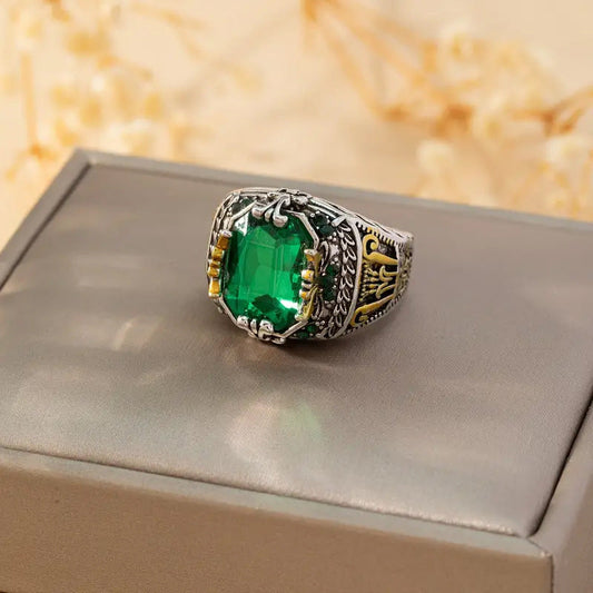 Argent Émeraude Vintage Bague