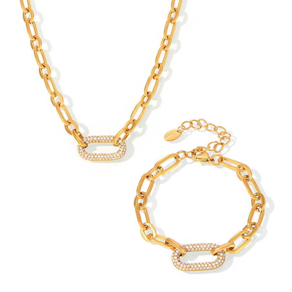 Paved Chunky Chaîne Maillon Bijou Set | Or