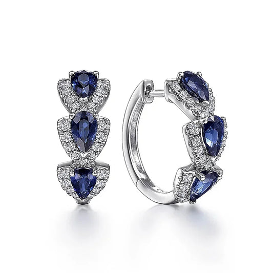 Argent Saphir Halo Créoles