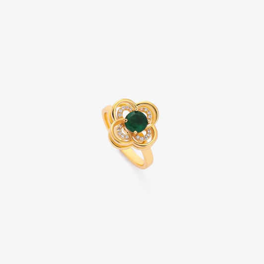 Clover Halo Émeraude Bague Tournante | Or