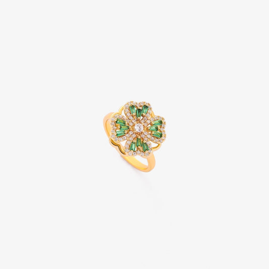 Or Émeraude Floral Bague
