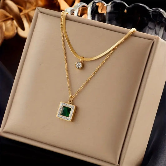 Or Émeraude Superposé Collier