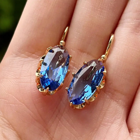 Doré Bleu Bloom Boucles d'Oreilles | Or