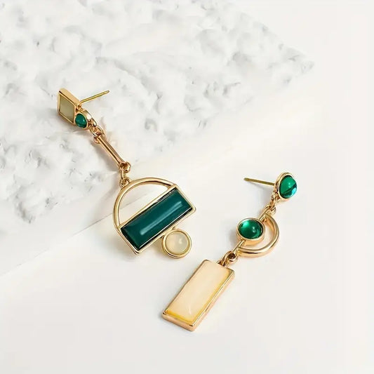 Or Émeraude Géométrique Boucles d'Oreilles Pendantes