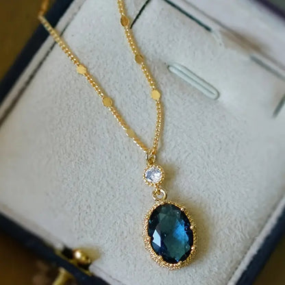 Or Saphir Ovale Pendante Collier