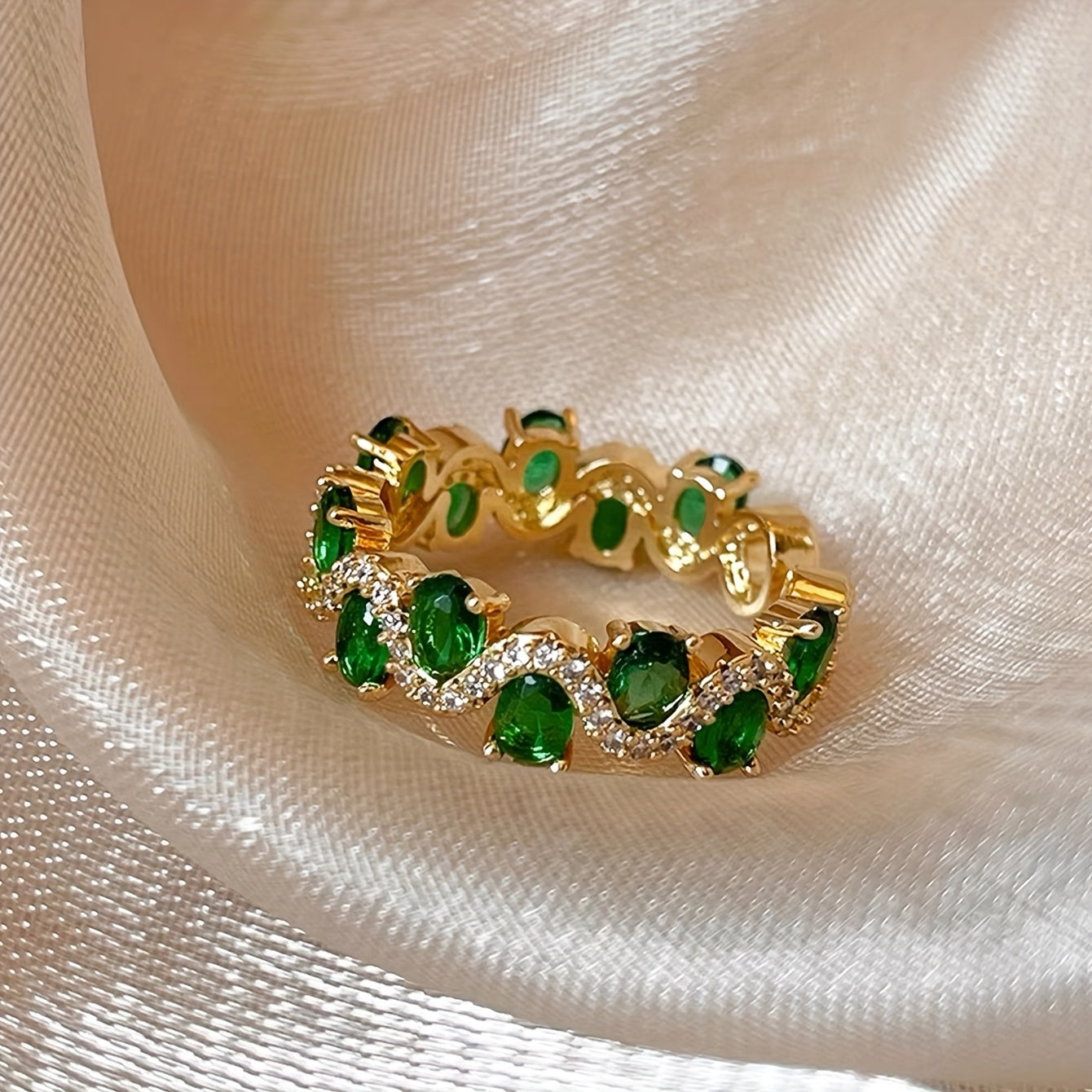 Calira Sparkling Émeraude Bague Ouverte | Or