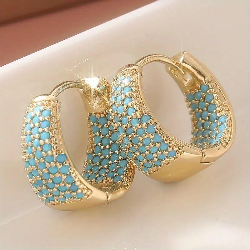 Golden-Tone Turquoise Perlé Créoles | Or
