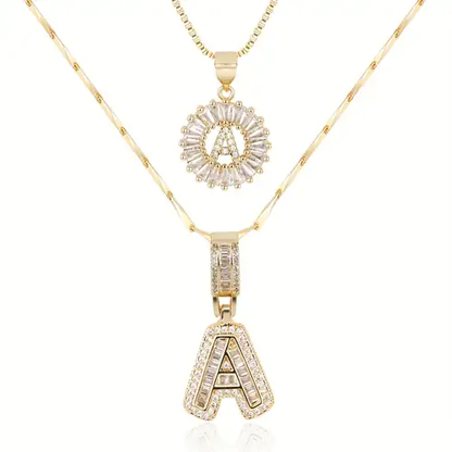Pavé lettre initiale collier set | Or