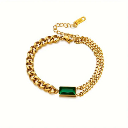 Or Émeraude Barre Bracelet Chaîne
