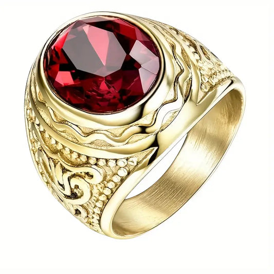 Or Rubis Gravé Bague