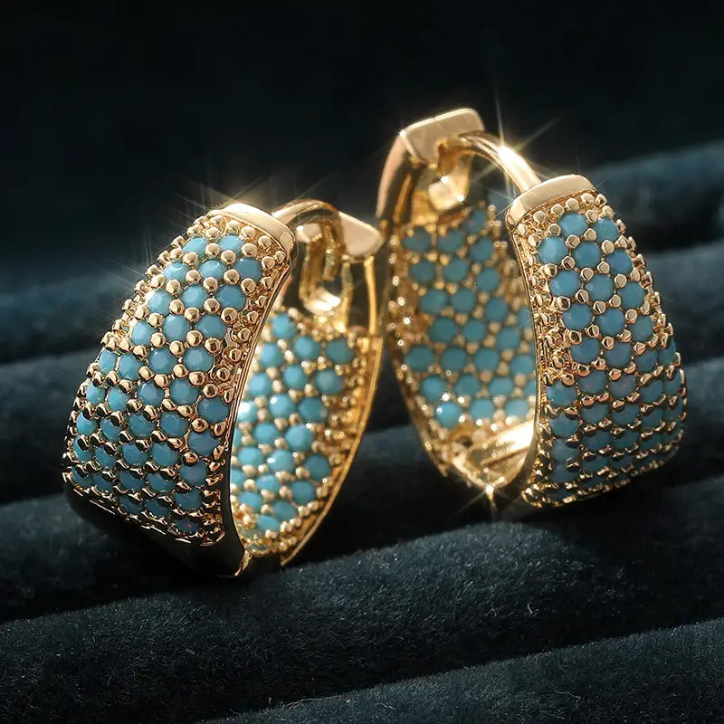 Golden-Tone Turquoise Perlé Créoles | Or