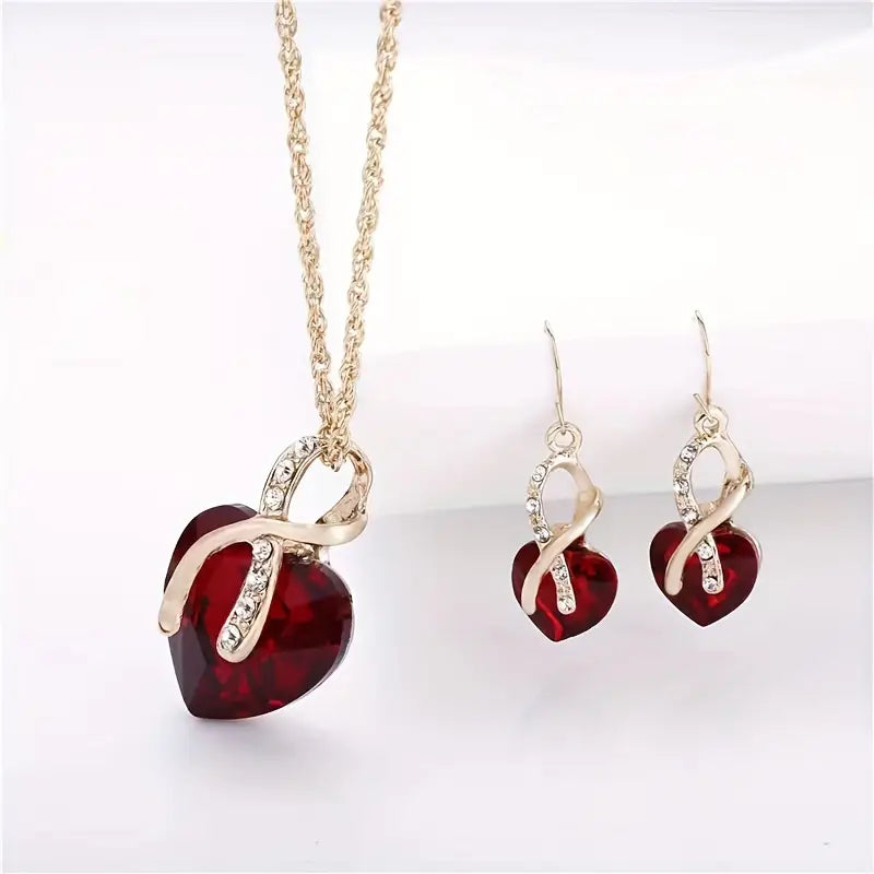 Or Rubis Torsadé Cœur Bijou Set