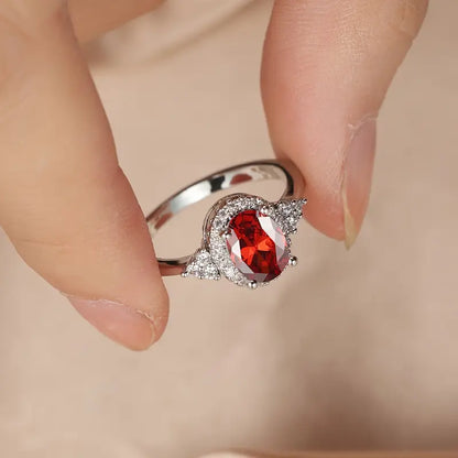 Argent Rubis Halo Bague