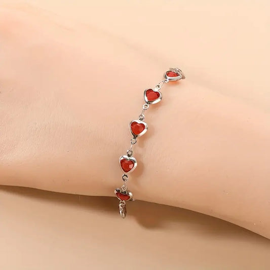 Argent Rubis Cœur Bracelet Chaîne