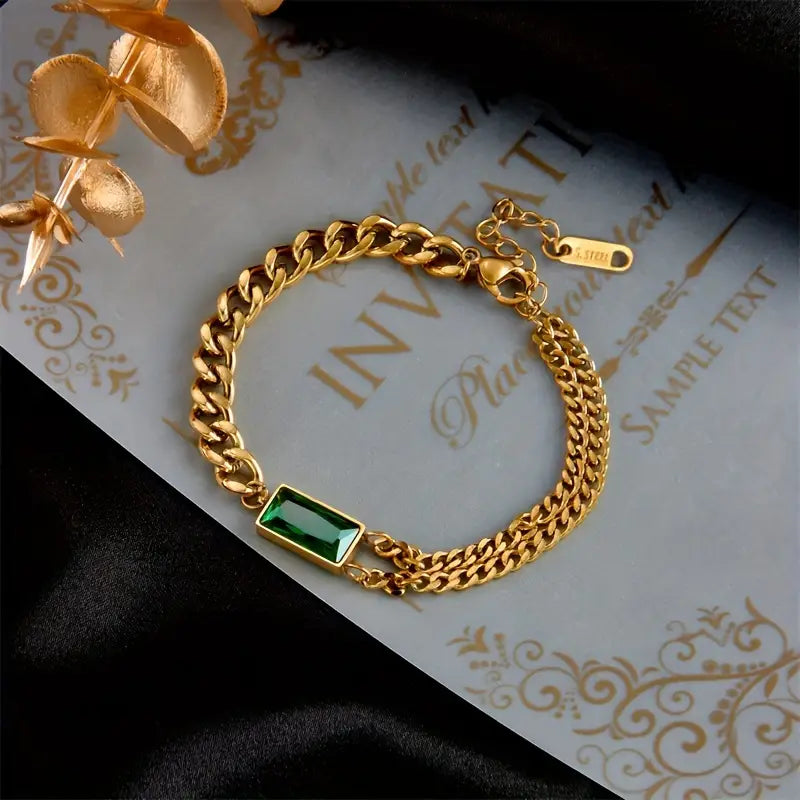 Or Émeraude Barre Bracelet Chaîne