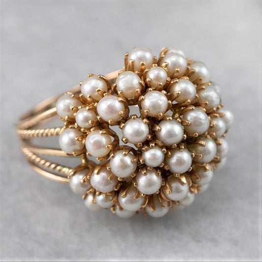 Élégant Incrusté Perle Or Bague