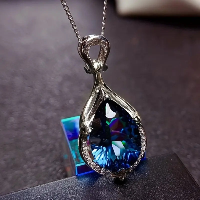 Argent Saphir Goutte Collier