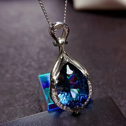 Argent Saphir Goutte Collier