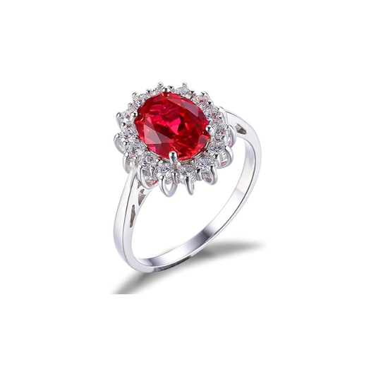 Classique Rubis Halo Bague | Or Blanc