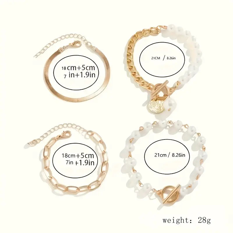 Chic Or 4-Piece Bracelet Set - Serpent, Perles & Maillons | Or