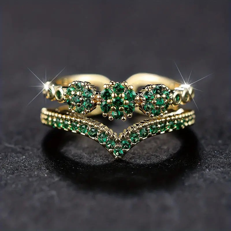 Or Émeraude Cluster Bague