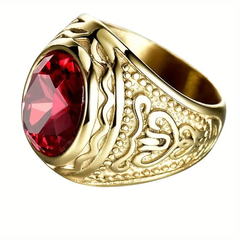 Or Rubis Gravé Bague